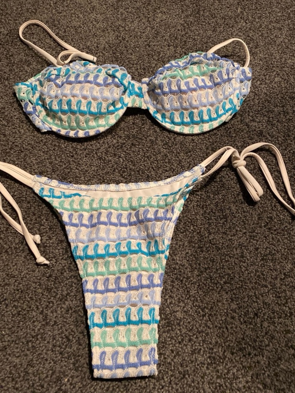 Kulani Kinis Blue, Aqua & White Crochet Tie-Side Bikini Set